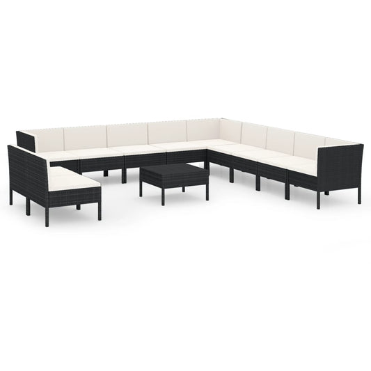 Garden Lounge Set Black and Cream White