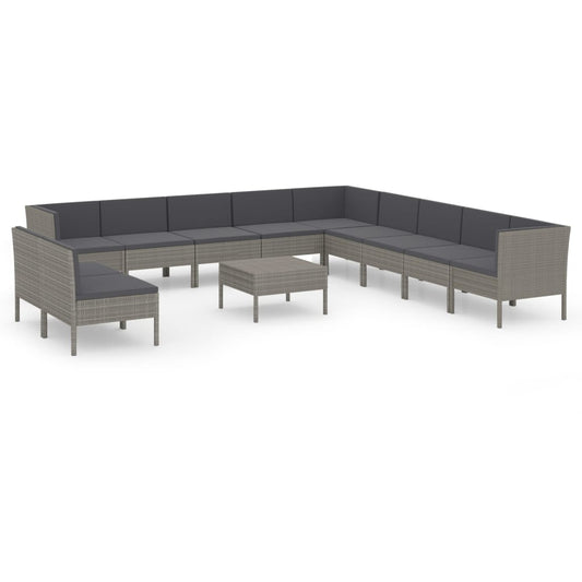 Garden Lounge Set Grey PE Rattan, Powder-Coated Steel, 100% Polyester
