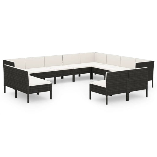 Garden Lounge Set Black PE rattan 12 Piece Set Removable Covers