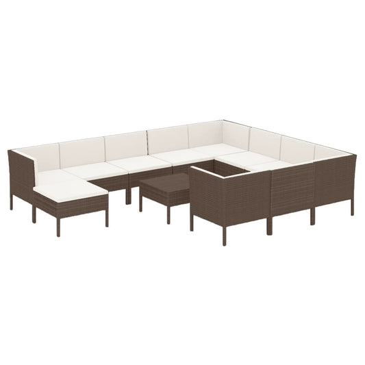 Garden Lounge Set Brown PE rattan, powder-coated steel, polyester