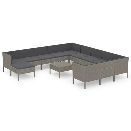 Garden Lounge Set Grey PE rattan, powder-coated steel, polyester