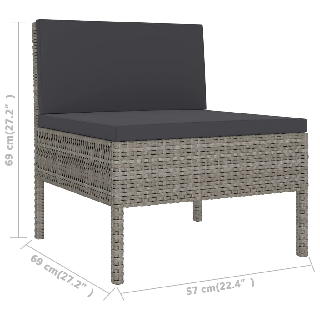 Garden Lounge Set Gray PE Rattan, Powder-Coated Steel, Polyester