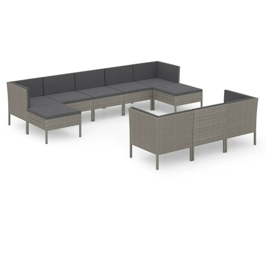 Garden Lounge Set Gray PE Rattan, Powder-Coated Steel, Polyester