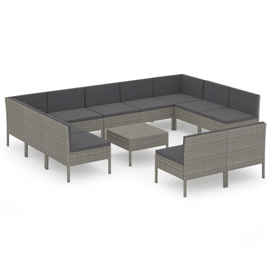Garden Lounge Set Grey PE rattan, powder-coated steel Large