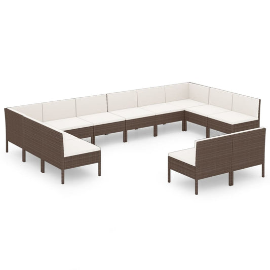 Garden Lounge Set Brown PE Rattan, Powder-Coated Steel, Polyester