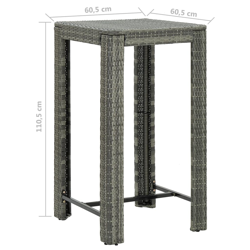 Garden Bar Set Grey PE rattan, powder-coated steel Medium