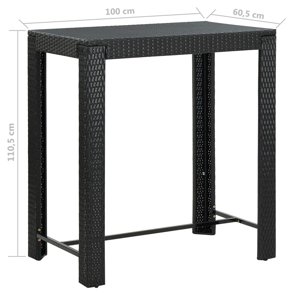 Garden Bar Set Black and Cream White PE Rattan, Powder-Coated Steel