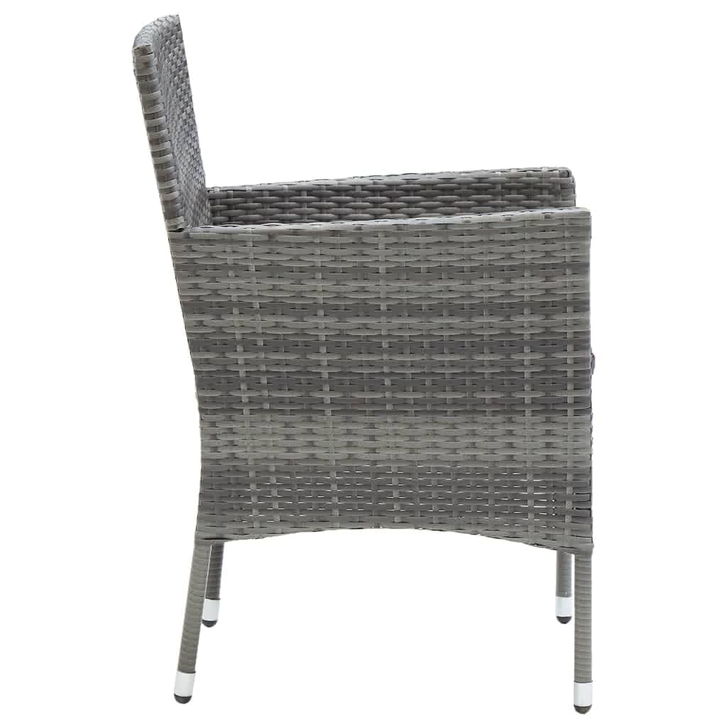 Dining Set Grey Poly Rattan, Steel, Aluminum, WPC Medium