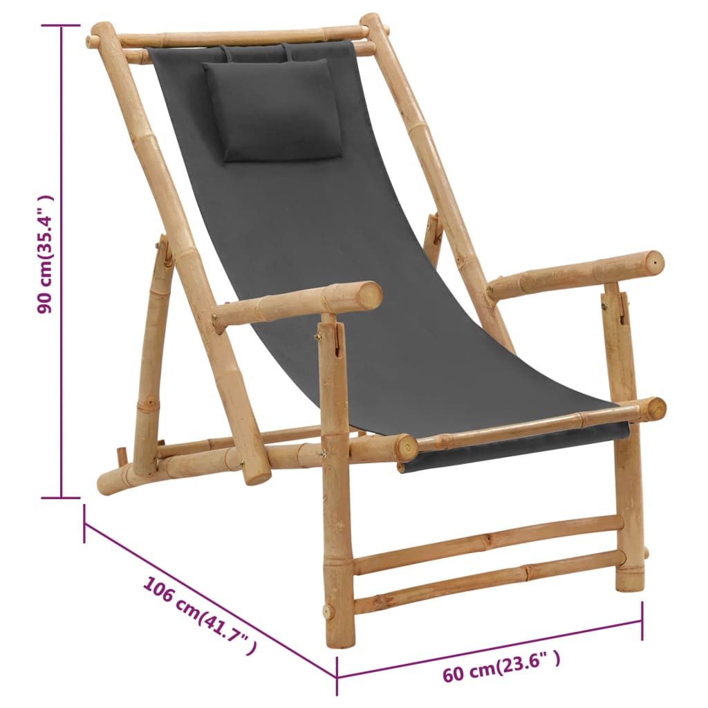Deck Chair Dark grey Bamboo, Canvas (100% polyester) Standard