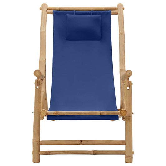 Deck Chair Navy Blue Bamboo and Canvas (100% Polyester) Standard