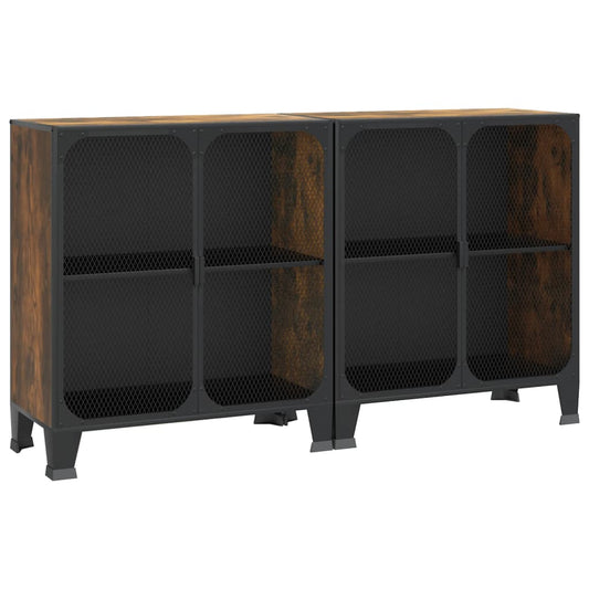 Storage Cabinet Set of 2 Rustic brown Metal and MDF Medium