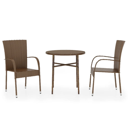 Outdoor Dining Set Brown PE Rattan, Powder-Coated Steel Medium