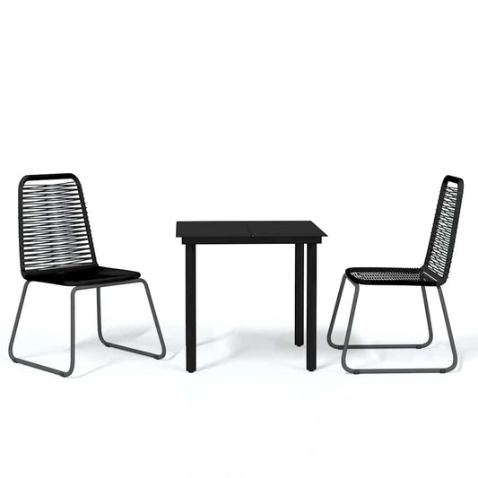 Garden Dining Set Black Powder-coated steel, glass, PE rattan