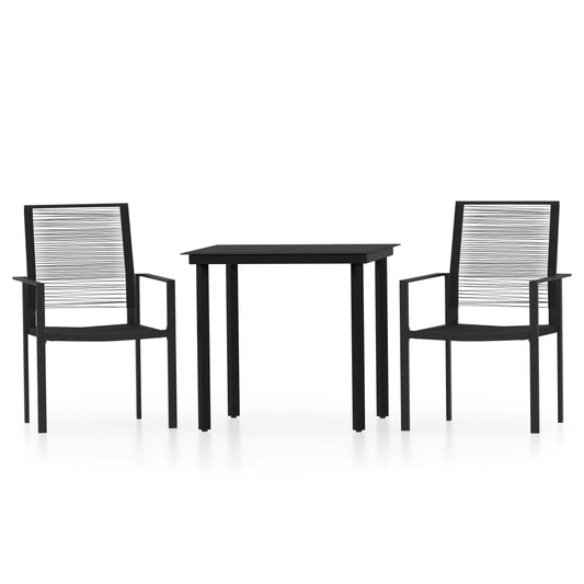 Dining Set Black Powder-coated steel, PVC hollow rattan, glass