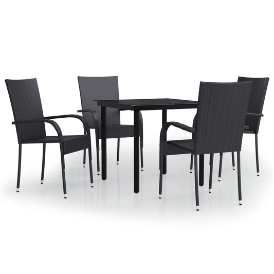 Garden Dining Set Black PE rattan, powder-coated steel, glass