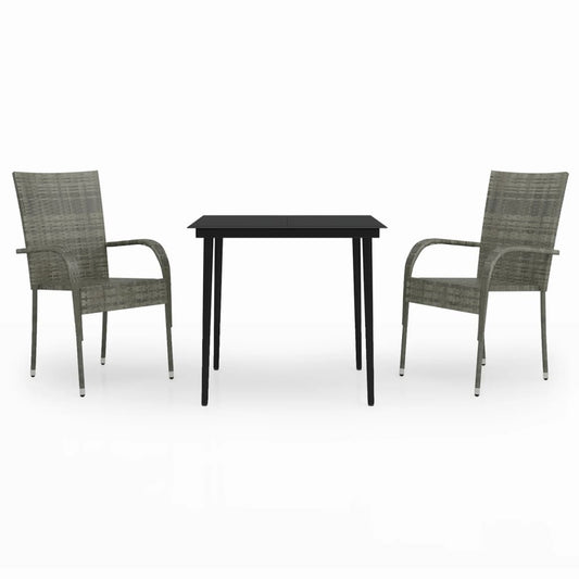 Garden Dining Set Gray and Black PE rattan Medium Durable