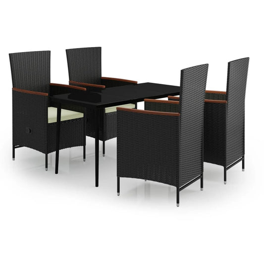 Garden Dining Set Black Table Powder-Coated Steel Medium
