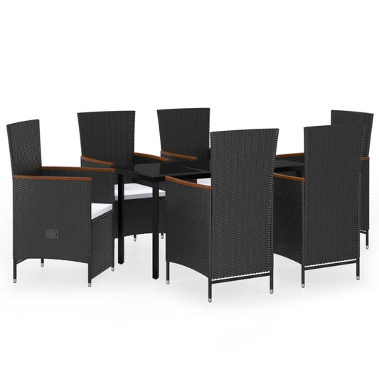 Garden Dining Set Black PE rattan Large Adjustable Armrests
