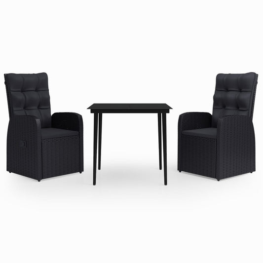 Garden Dining Set Black with Black Cushions