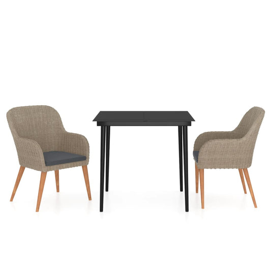 3 Piece Patio Dining Set with Cushions Brown