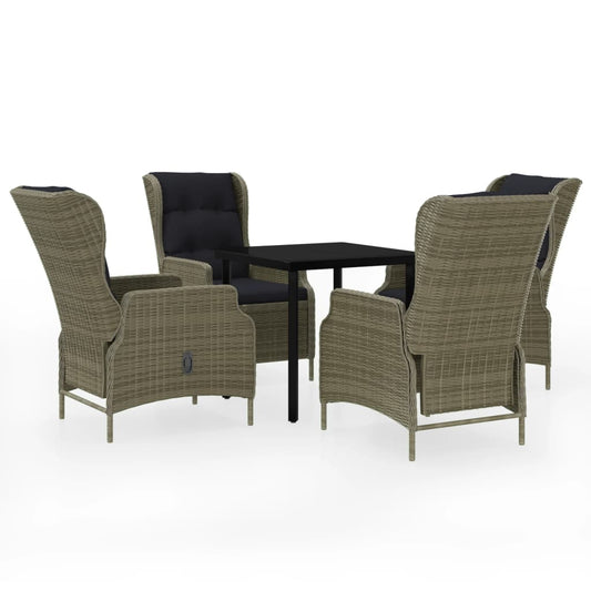 Garden Dining Set Brown PE Rattan, Powder-coated steel, Glass