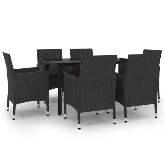 Garden Dining Set Black PE Rattan 7 Piece Set Durable