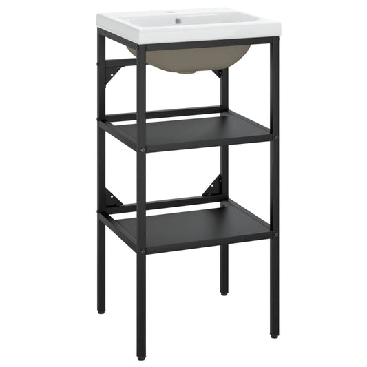 Washbasin Frame With Basin Black, White Iron Regular