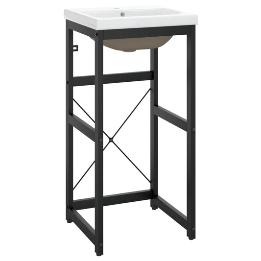 Washbasin Frame With Basin Black, White Powder-coated iron, Ceramic