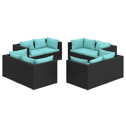 Garden Lounge Set Black, Water Blue