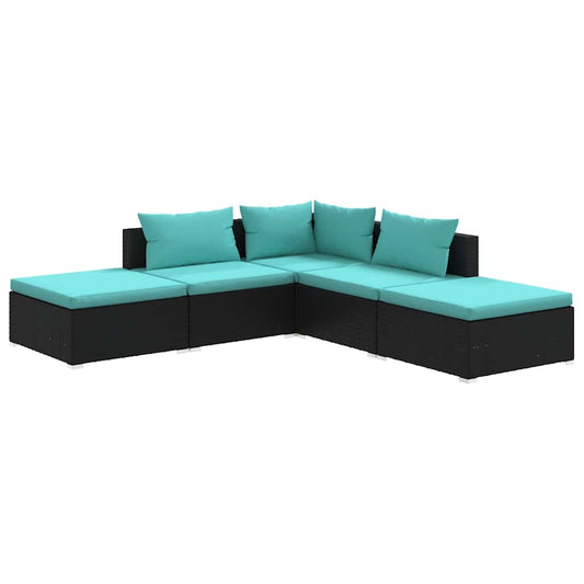 Garden Lounge Set Black Poly Rattan, Powder-Coated Steel, Plastic