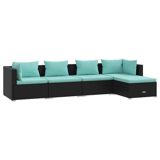 Garden Lounge Set Black PE Rattan Large Modular