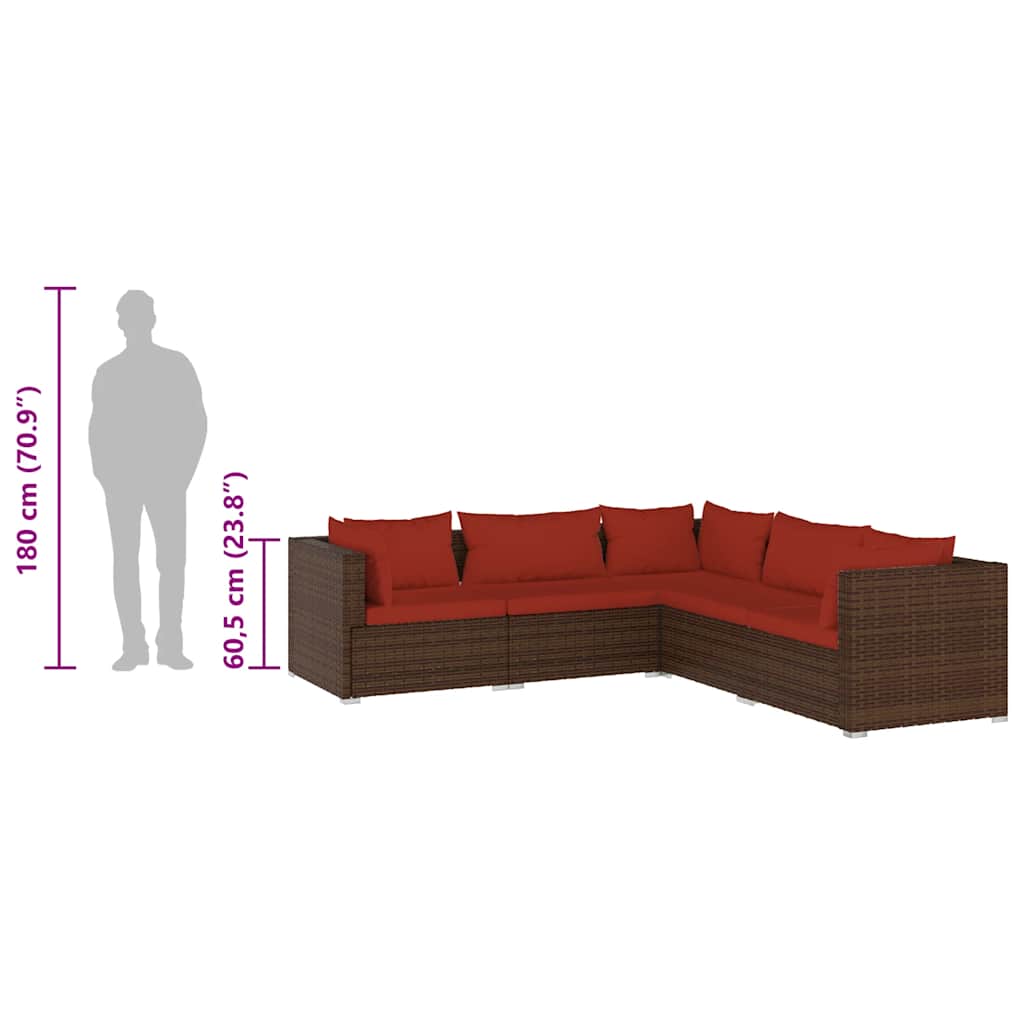 Garden Lounge Set Brown PE rattan, powder-coated steel, plastic