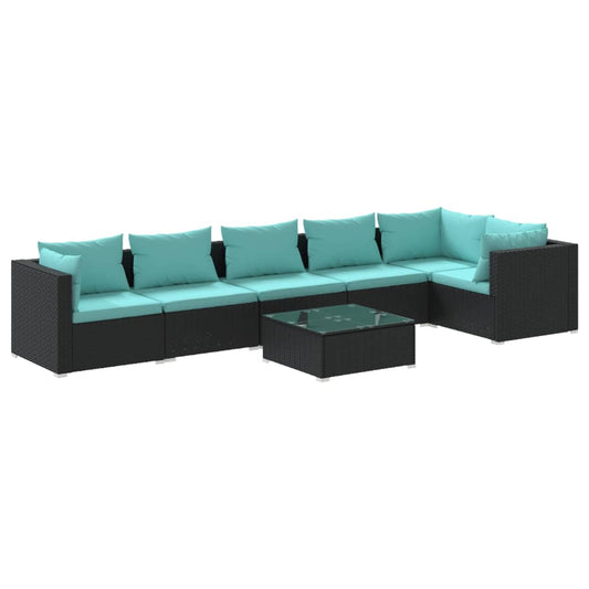 Garden Lounge Set Black, Water blue
