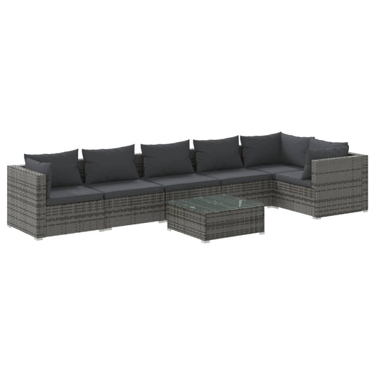 Garden Lounge Set Grey PE rattan 7 Piece Set Modular
