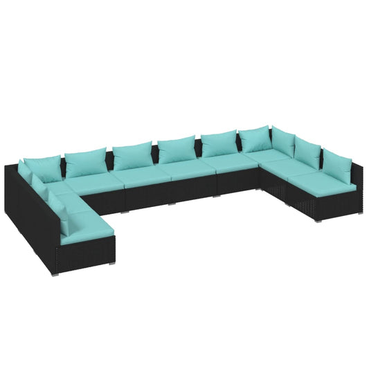 Garden Lounge Set Black PE Rattan Large Modular