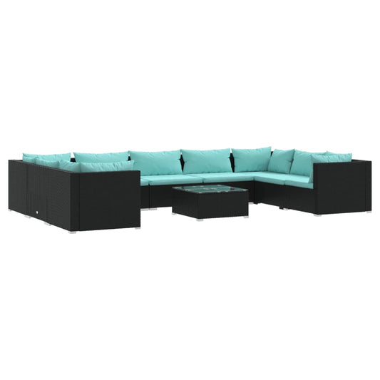 Garden Lounge Set Black, Water blue