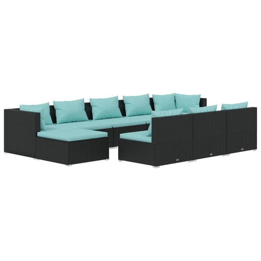 Garden Lounge Set Black PE rattan, powder-coated steel, plastic
