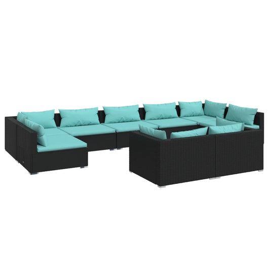 Garden Lounge Set Black PE rattan, powder-coated steel, plastic