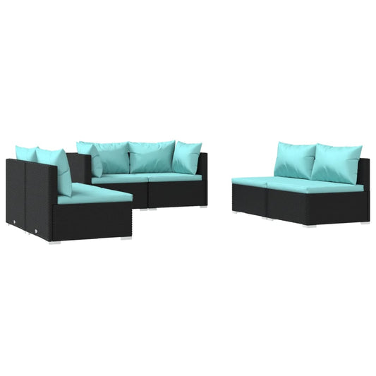 Garden Lounge Set Black PE rattan, powder-coated steel, plastic