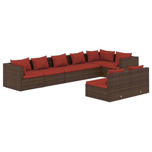Garden Lounge Set Brown with cinnamon red cushions