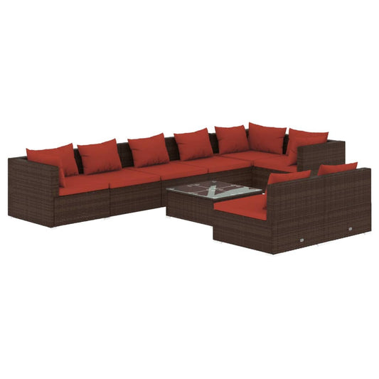 Garden Lounge Set Brown with Cinnamon Red Cushions