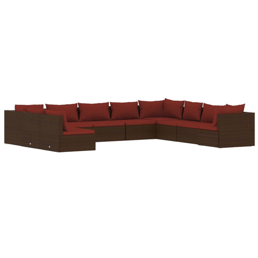 Garden Lounge Set Brown Poly rattan, powder-coated steel, plastic