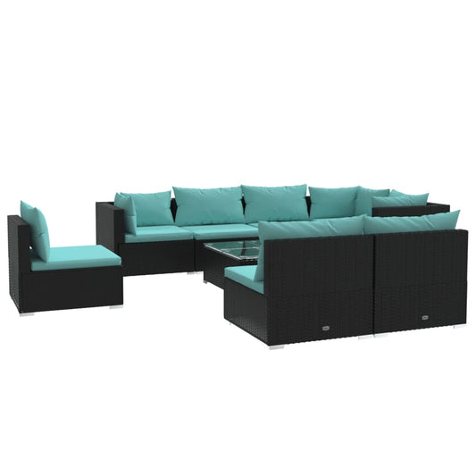 Garden Lounge Set Black, Water blue