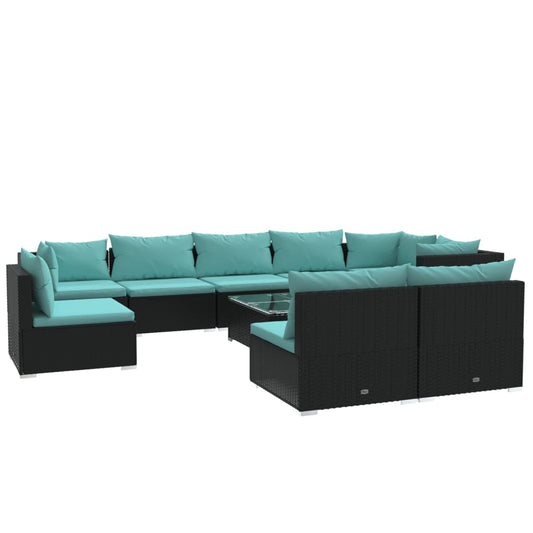 Garden Lounge Set Black, Water Blue
