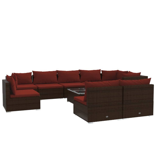 Garden Lounge Set Brown PE rattan, powder-coated steel, plastic