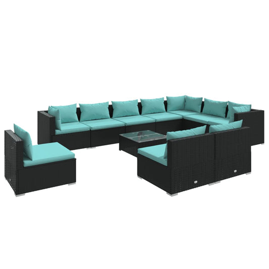 Garden Lounge Set Black PE rattan 11 Piece Set Modular