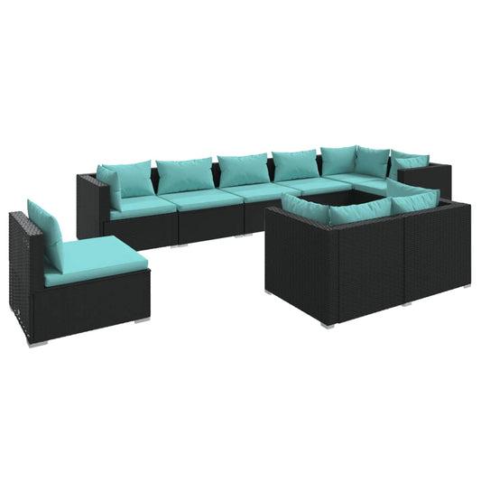Garden Lounge Set Black, Water Blue