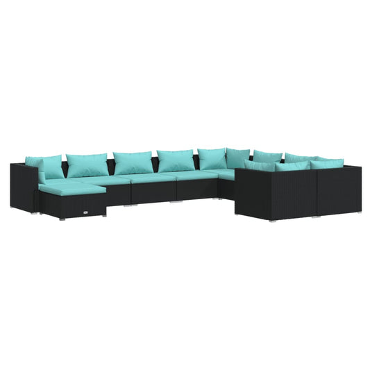 Garden Lounge Set Black and water blue