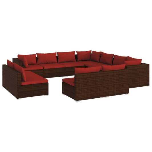 Garden Lounge Set Brown PE Rattan, Powder-Coated Steel, Plastic