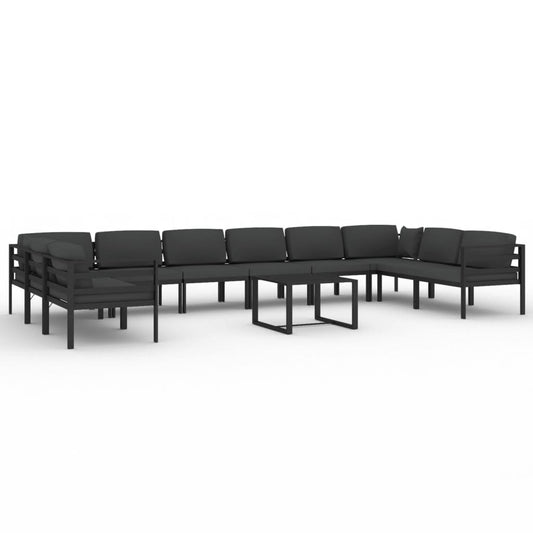 11 Piece Patio Lounge Set with Cushions Aluminum Anthracite